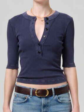 Citizens of Humanity Nali Short Sleeve Henley Top - Mineral Navy